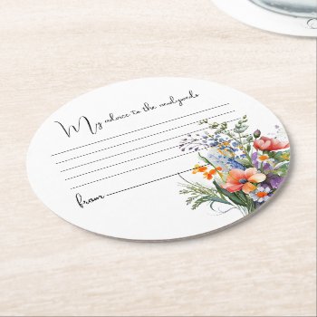 Wildflowers Wedding Advice  Round Paper Coaster by Myweddingday at Zazzle