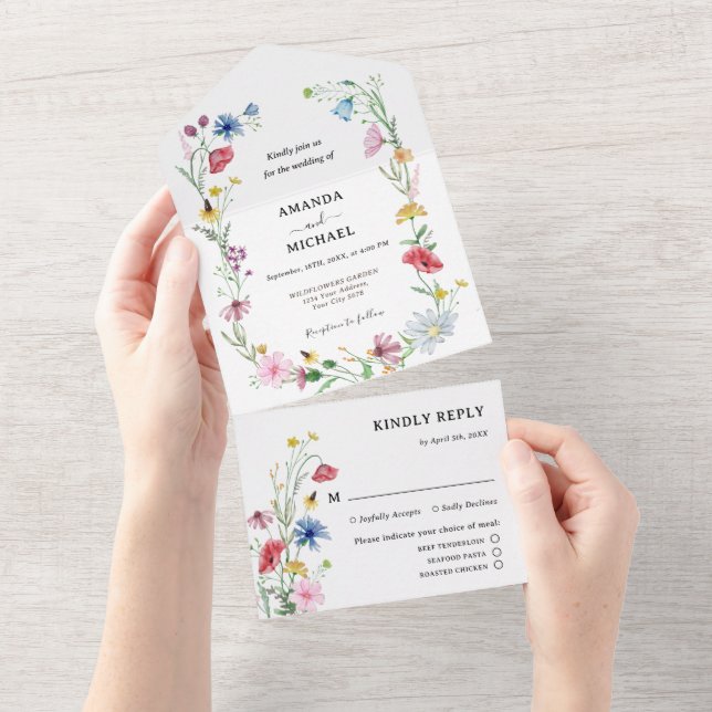 Wildflowers Wedding All In One Invitation (Tearaway)