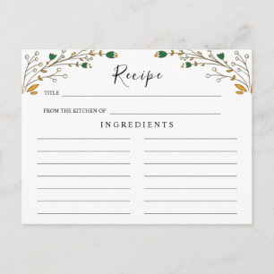 Wildflowers Wedding ,Boho Floral Recipe Card