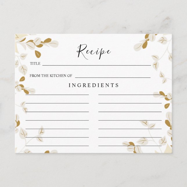 Wildflowers Wedding ,Boho Floral Recipe Card (Front)