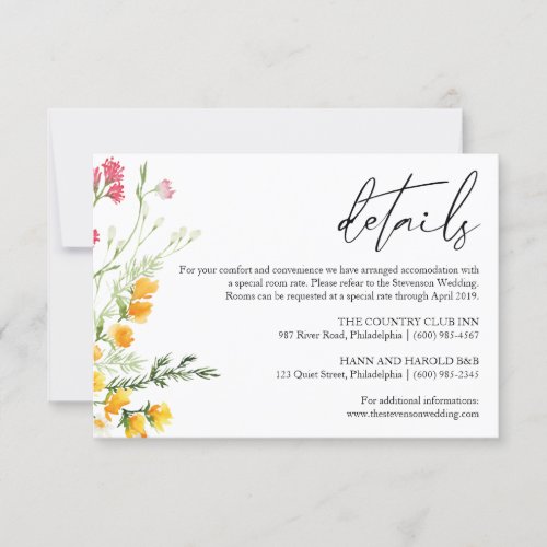 Wildflowers Wedding Details card