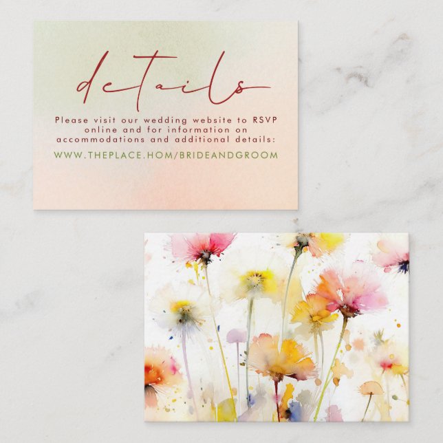 Wildflowers Wedding Details Small Enclosure Card (Front/Back)