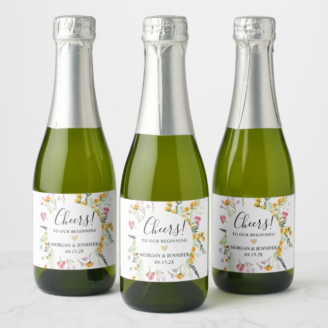 Wildflowers Wedding Favor Cheers Sparkling Wine La Label (Bottles)