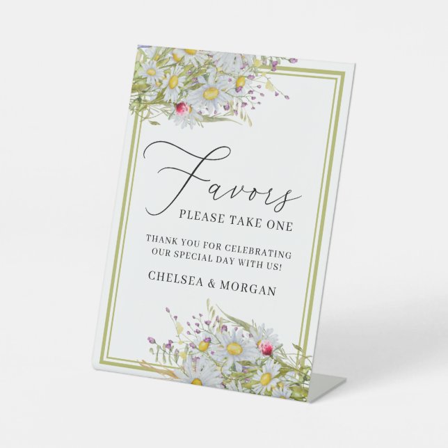 Wildflowers Wedding Favor Customizable Pedestal Sign (Front)