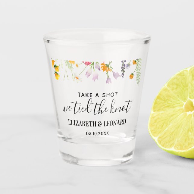 Wildflowers wedding favor take a shot shot glass (Front)