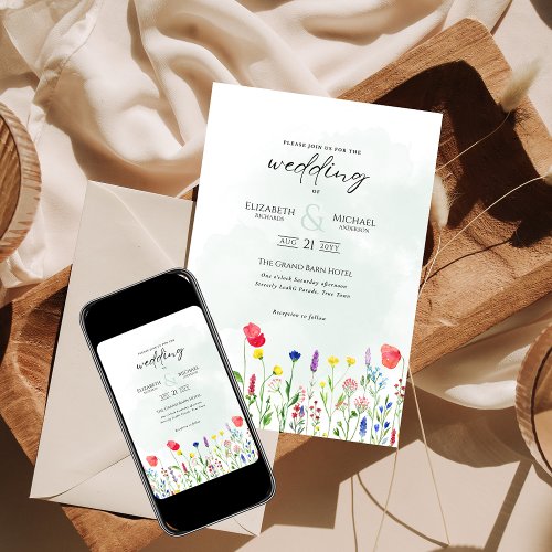 Wildflowers Wedding Invite Floral Print or Digital