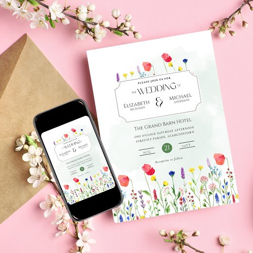 Wildflowers Wedding Invite Floral Print or Digital