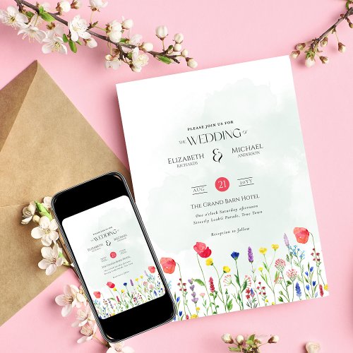 Wildflowers Wedding Invite Floral Print or Digital