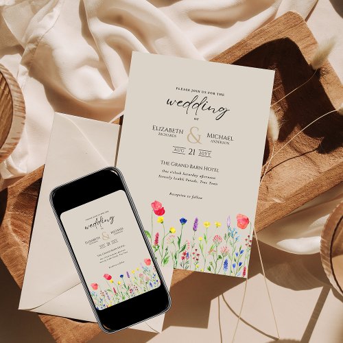 Wildflowers Wedding Invite Floral Print or Digital