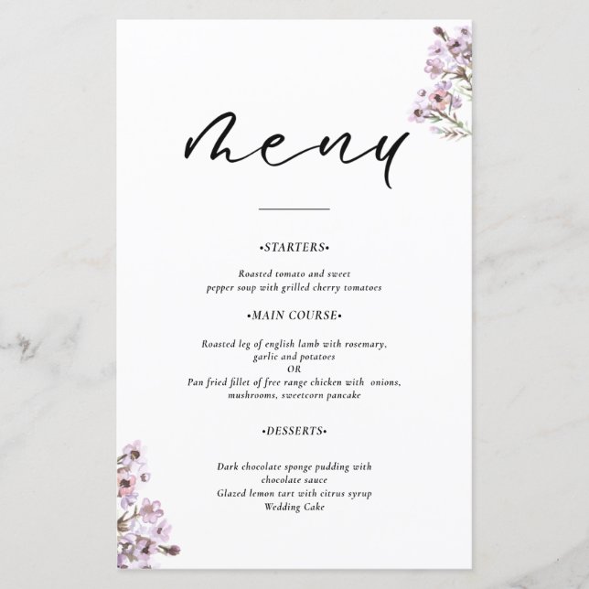 Wildflowers Wedding Menu (Front)