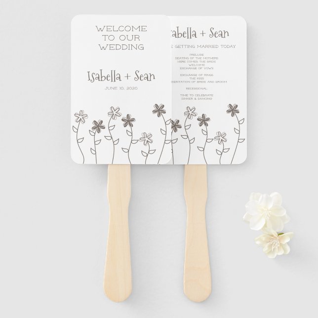 Wildflowers Wedding Monogram in Brown Design Hand Fan (Front and Back)