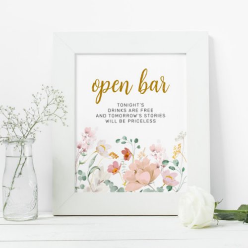 Wildflowers Wedding Open Bar Sign