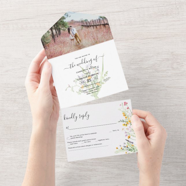 Wildflowers Wedding photo  All In One Invitation (Tearaway)