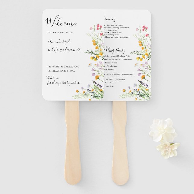 Wildflowers wedding program fan (Front and Back)