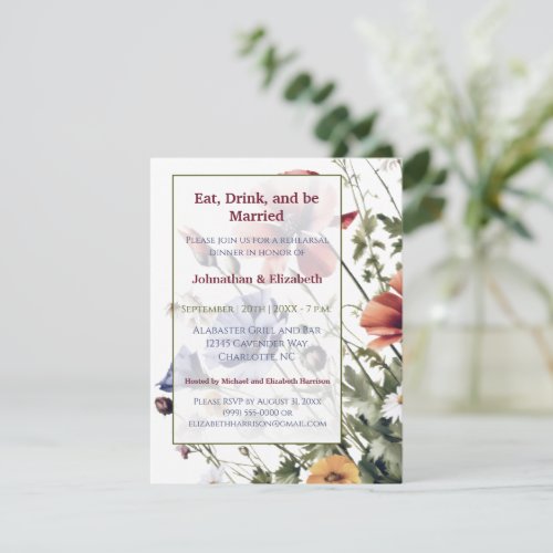 Wildflowers Wedding Rehearsal Dinner Invitation