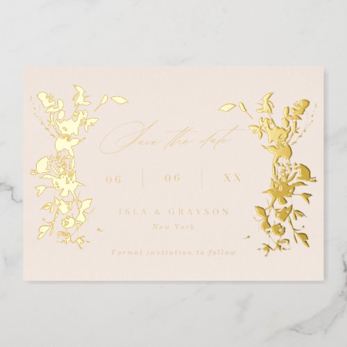 Wildflowers Wedding Save The Date Blush  Gold Foil Invitation