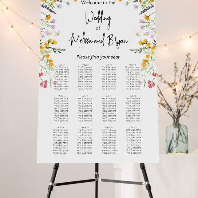Wildflowers Wedding Seating Chart  Foam Board (In Situ (Stand))
