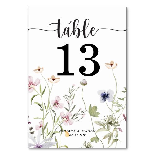 Wildflowers Wedding Table Numbers Double Sided