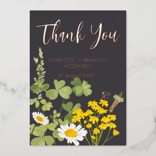  Wildflowers Wedding Thank You Gold  Foil Invitation