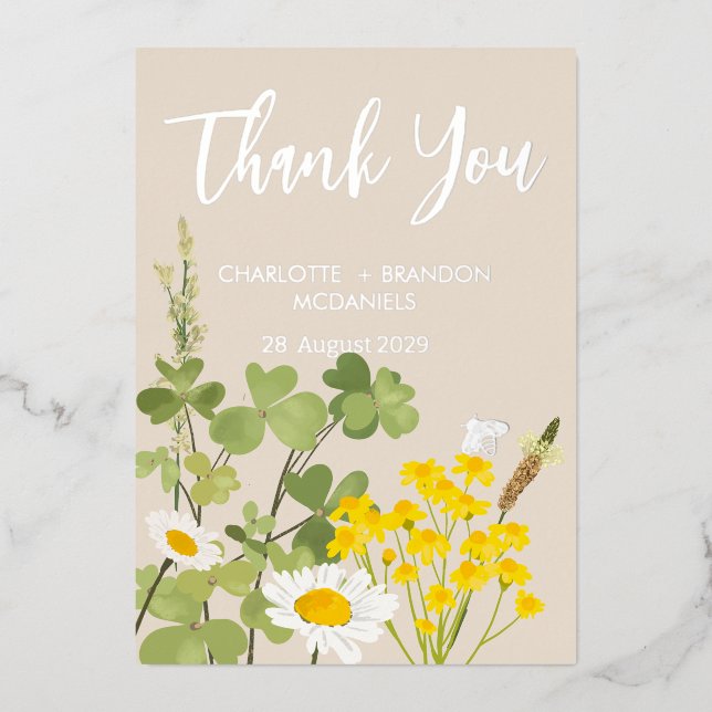  Wildflowers Wedding Thank You Gold  Foil Invitation (Front)