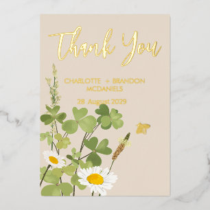 Wildflowers Wedding Thank You Gold Foil Invitation