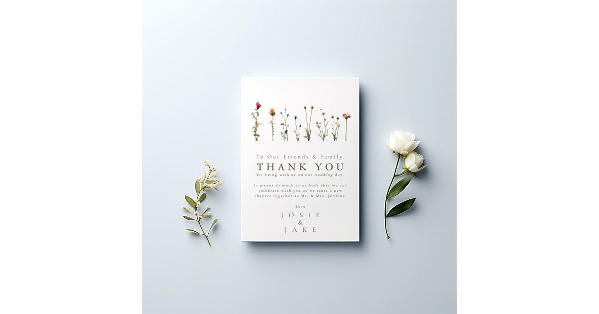 Wildflowers Wedding thank you modern Table Card | Zazzle