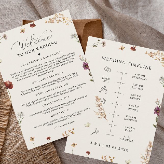 Wildflowers Wedding Welcome Timeline Icons Card (Creator Uploaded)