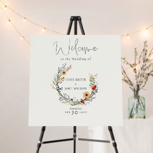 Wildflowers wedding wreath welcome sign