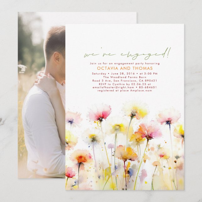 Wildflowers We're Engaged Engagement Party Photo Invitation (Front/Back)