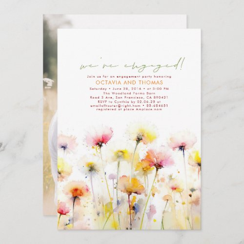 Wildflowers Were Engaged Engagement Party Photo Invitation