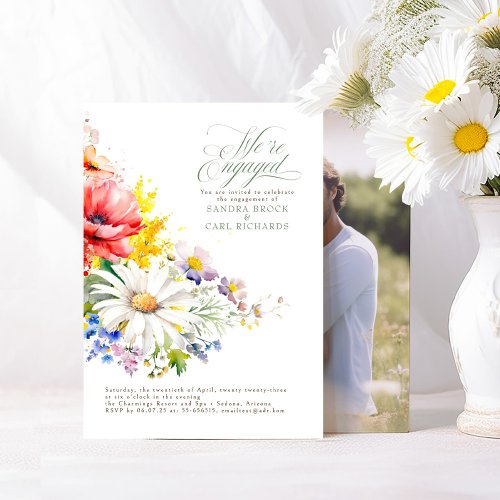 Wildflowers Were Engaged Engagement Party Photo Invitation