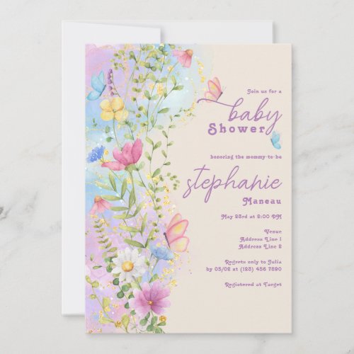 Wildflowers Whimsical Butterfly Garden Baby Shower Invitation