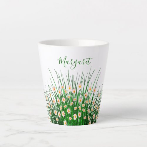 Wildflowers white green summer name latte mug