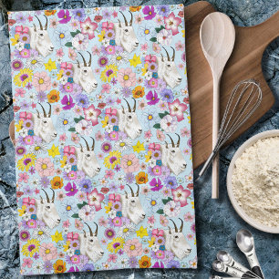 Wildflowers White Mountain Goat Nature Wildlife Kitchen Towel