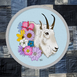 Wildflowers White Mountain Goat Nature Wildlife Patch
