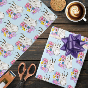 Wildflowers White Mountain Goat Nature Wildlife Wrapping Paper