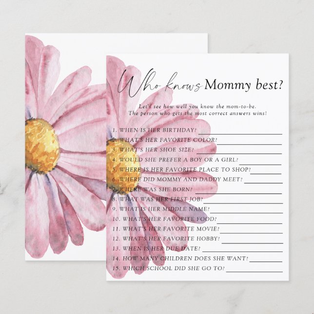 Wildflowers Who knows mommy best game (Front/Back)