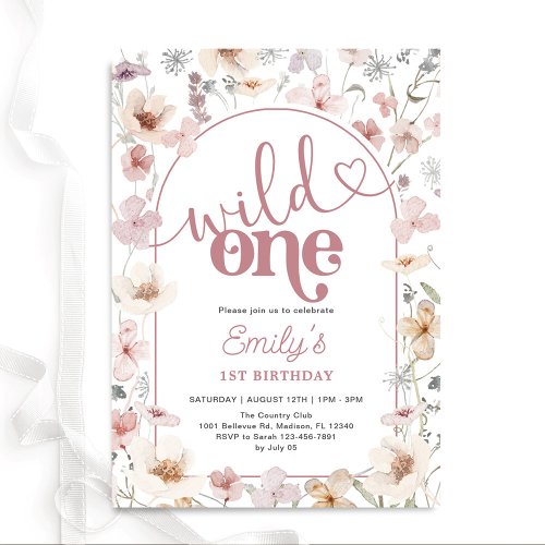 Wildflowers Wild One 1st Birthday Invitation