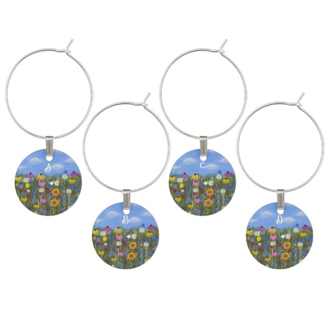 Wildflowers Wine Glass Charms & Tags (Staggered)