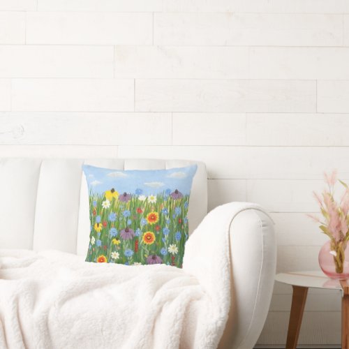 Wildflowers with Blue Skies Throw Pillow