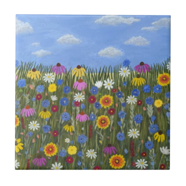 Wildflowers with Daisies Ceramic Tile (Front)