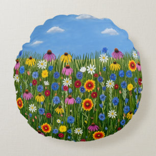 Wildflowers with Daisies Round Pillow
