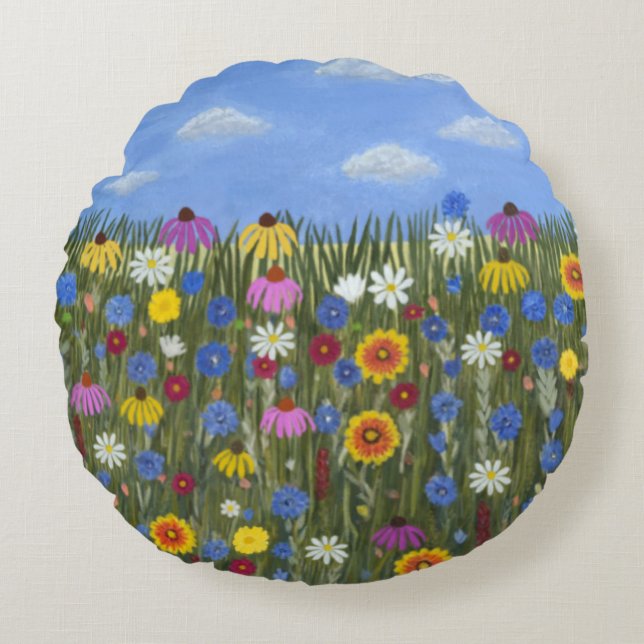 Wildflowers with Daisies Round Pillow (Front)