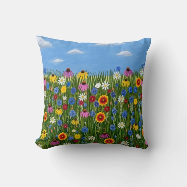 Wildflowers with Daisies Throw Pillow (Front)