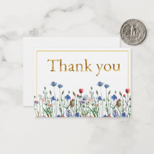 Wildflowers with Elegant Gold Script Thank you Note Card
