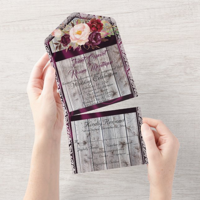 Wildflowers with Purple Ribbon, Lace & Lights All In One Invitation (Tearaway)