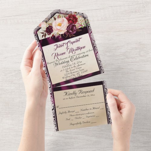 Wildflowers with Purple Ribbon Lace  Lights All In One Invitation