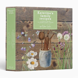 Wildflowers Wood Kitchen Utensils Family Recipe 3 Ring Binder