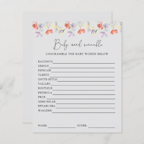 Wildflowers Word Scramble  Baby Shower Game