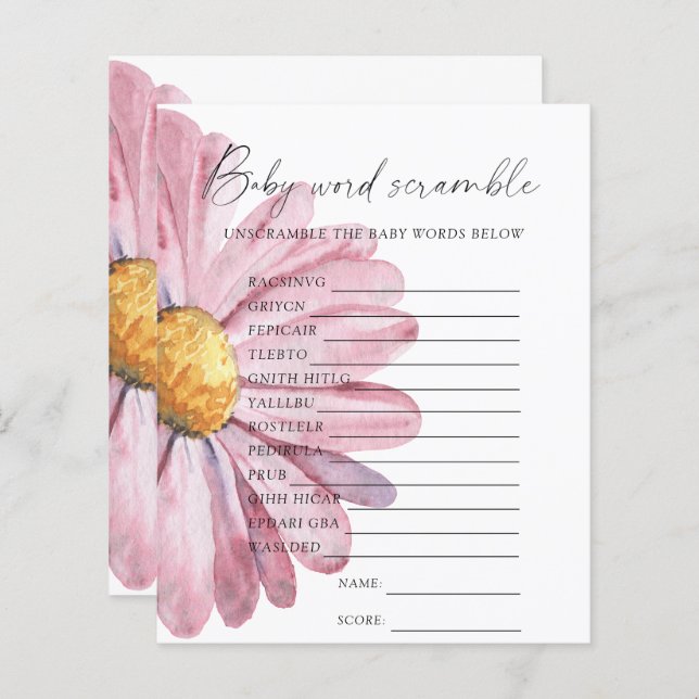 Wildflowers Word scramble baby shower game (Front/Back)